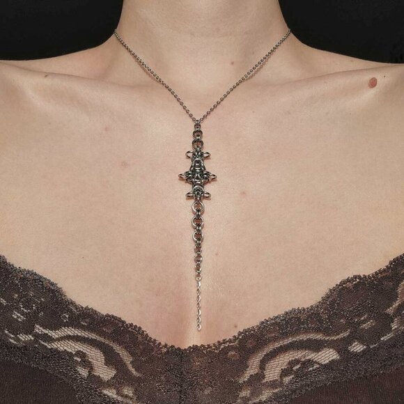 Vintage Jewelry - Gothic long silver rosary necklace ✦ Unique long medieval chainmaille necklace ✦